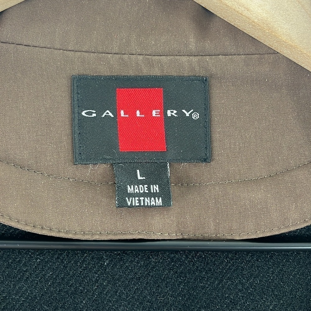 Gallery All Weather Brown Hooded Button Zip Trench Coat Womens Size L Classic - Picture 3 of 16